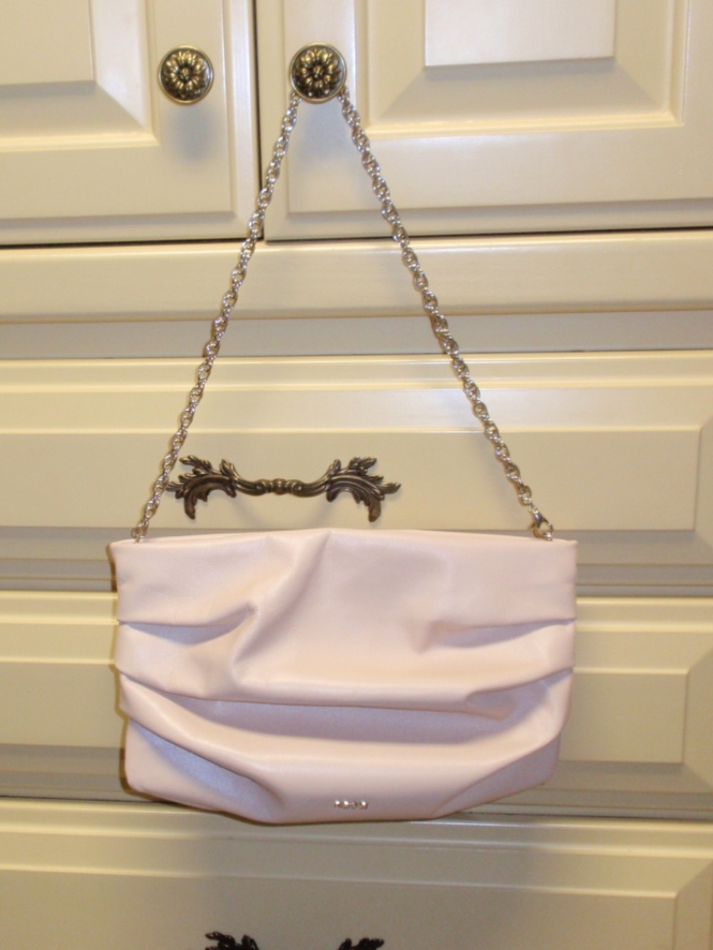 RODO Pale Pink Gathered Leather Clutch Handbag